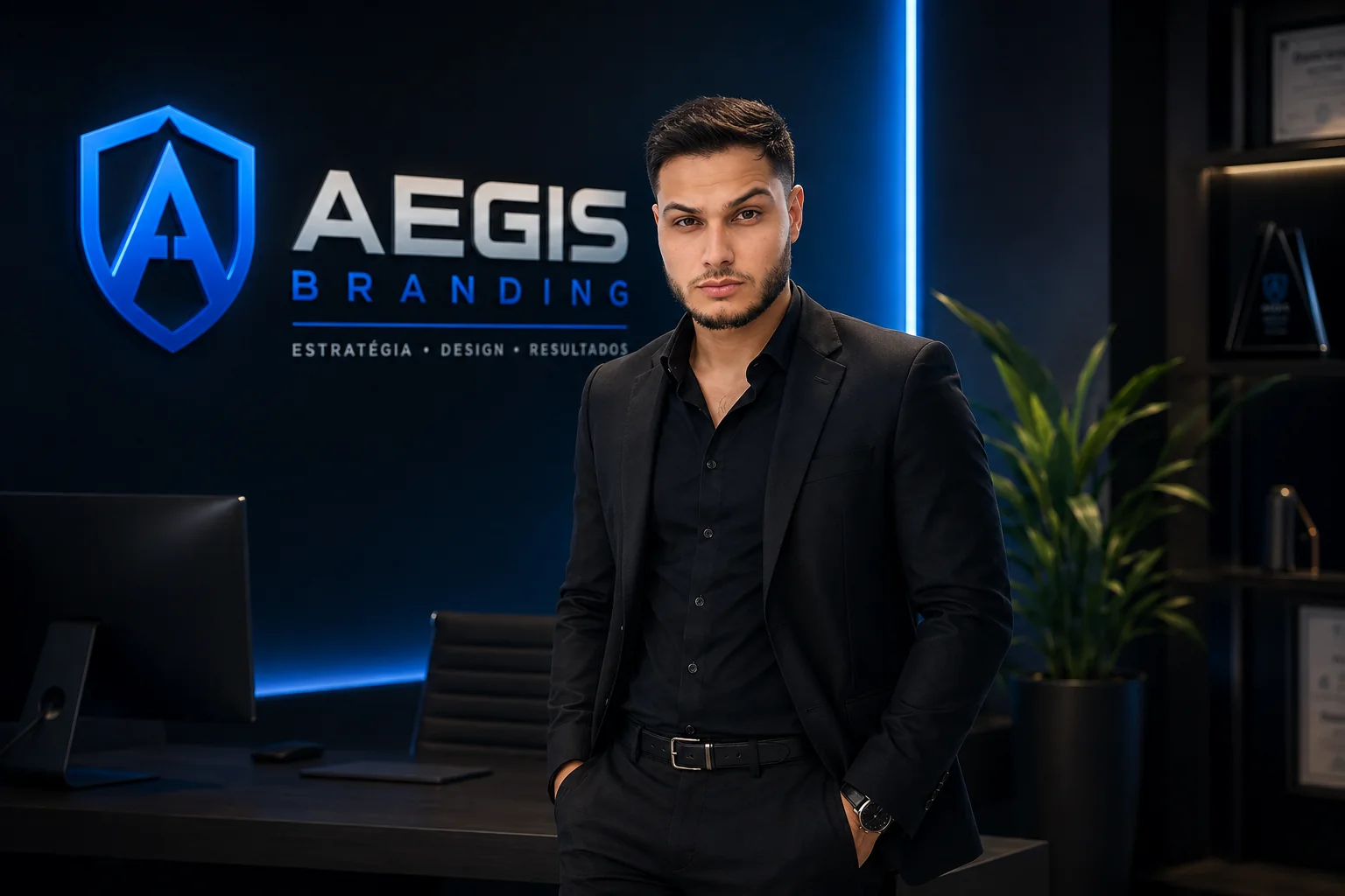 Fundador da Aegis Branding em ambiente profissional